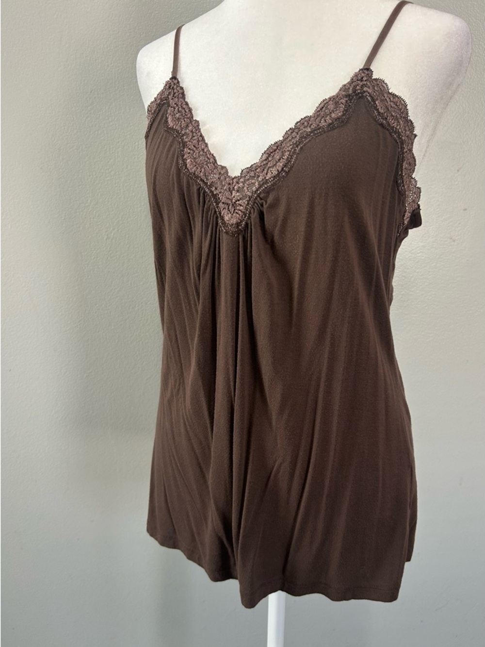 3/$30 SALE Brown Lace Trim Stretch Cami Tank Top